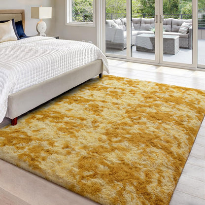 4x6 Large Washable Area Rugs for Living Room Tie-Dyed Orange Yellow