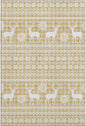 Holiday Festive Theme Soft Plush Thick Pile Christmas Area Rug 2'6" x 3'10"| | Winter Cheer Xmas Playful Deer Snowflakes Plaid Patterns Gold Yellow White Color | Washable Nonslip Indoor Outdoor Rugs
