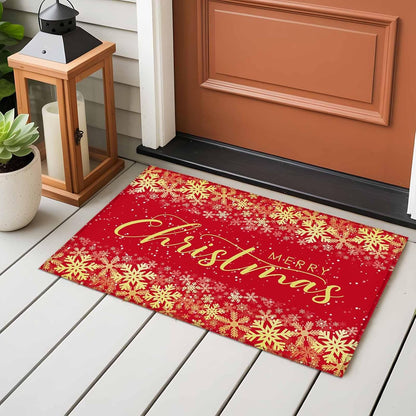 Merry Christmas 2x3 Area Rugs for Living Room, Winter Snowflakes Retro Yellow Red Non Slip Floor Mat Washable Low-Profile Indoor Carpet for Bedroom, Dining Room, Bathroom