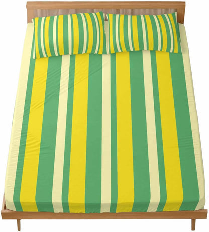 Twin Sze Fitted Sheet Set - Lemon Green Yellow 2 Piece Bedding Sets 16" Deep Pocket Fitted Sheet with 1 Pillowcase, Summer Modern Farmhouse Striped Brushed Microfiber Hotel Luxury Bed Sheets