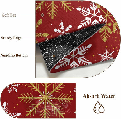 Winter Yellow Snowflake 2x3 Area Rugs for Living Room, Christmas White Snowflake Red Non Slip Floor Mat Washable Low-Profile Indoor Carpet for Bedroom, Dining Room, Bathroom
