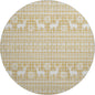 Holiday Festive Theme Soft Plush Thick Pile Christmas Area Rug Round 8' x 8' | Winter Cheer Xmas Playful Deer Snowflakes Plaid Patterns Gold Yellow White Color | Washable Nonslip Indoor Outdoor Rugs
