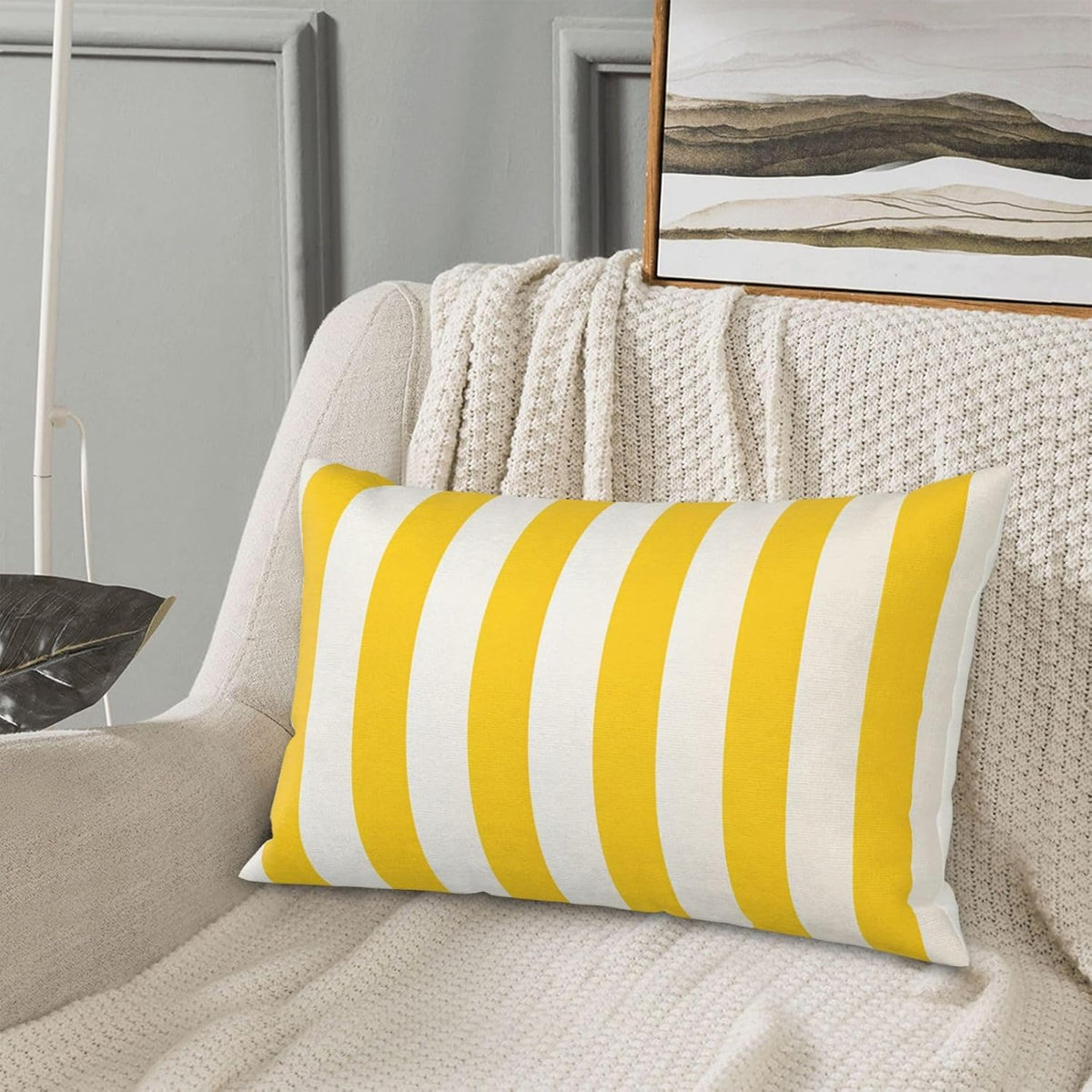 Lemon Yellow Stripes Standard Pillowcases Sets of 2, Ultra Soft Microfiber Plush Pillow Cases 16"X24" Comfort Decorative Throw Pillow Cover with Hidden Zipper for Bedroom, Sofa, Couch