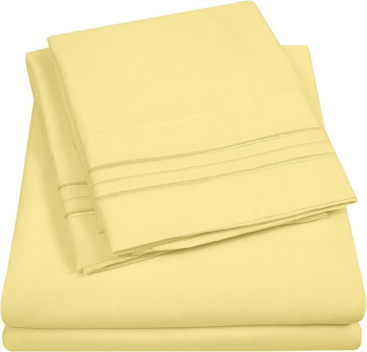 1500 Supreme Collection Twin XL Sheet Sets Pale Yellow - 3 Piece Bed Sheets and Pillowcase Set for Twin XL Mattress - Extra Soft, Elastic Corner Straps, Deep Pocket Sheets, Twin XL Pale Yellow