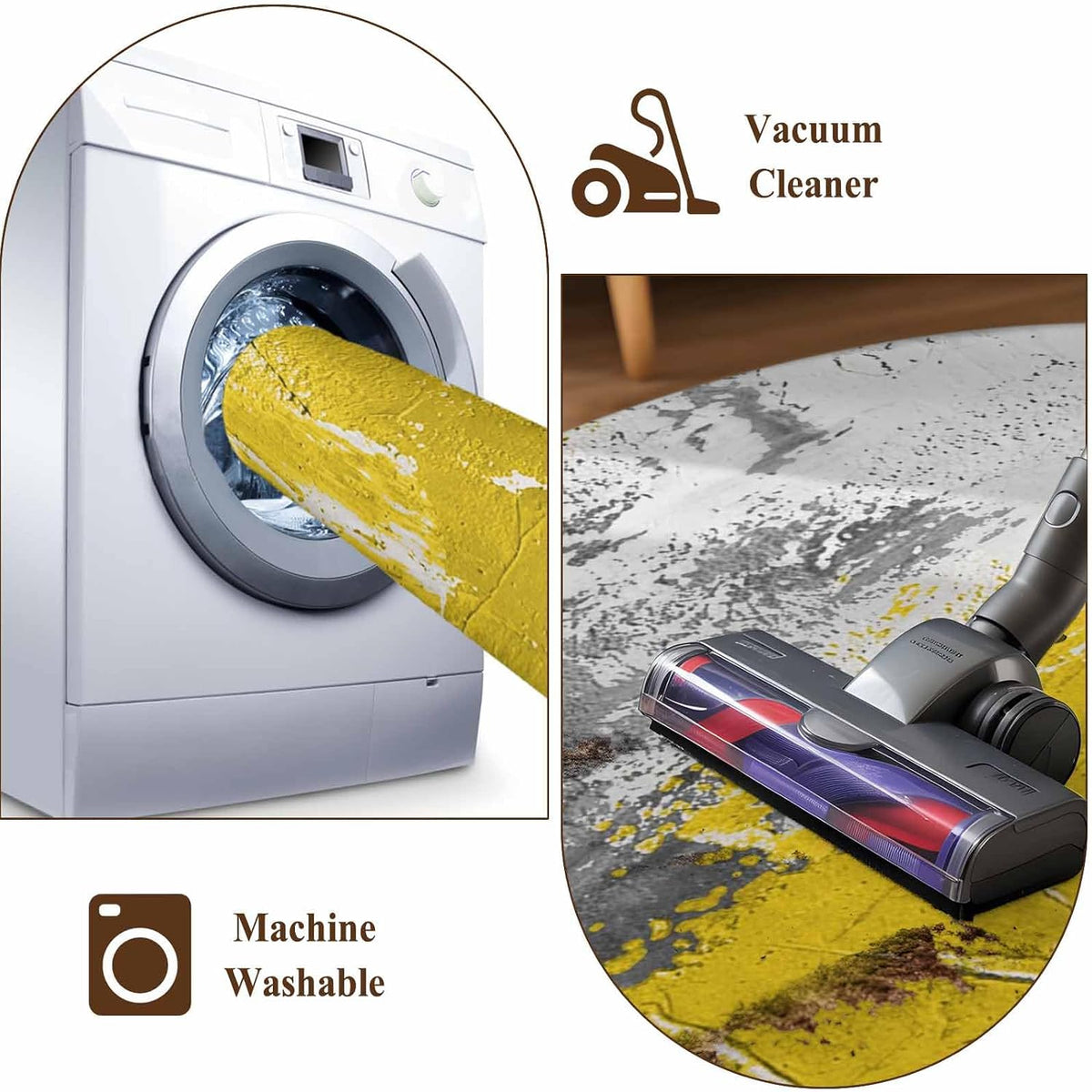 4x6ft Abstract Art Area Rug Non Slip Soft Washable Yellow Grey Wall Mottled Texture Minimalist Modern Rectangle Area Rugs Low Pile Indoor Carpet Mat for Bedroom Living Room Dining Entryway