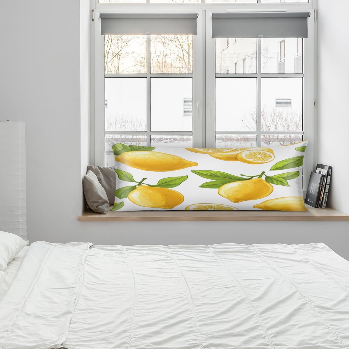 Spring Summer Yellow Lemon Body Pillow Covers Decorative Soft Bedding Satin Pillowcase with Zipper Closure Cooling Breathable Long Pillow Case-21"x 54"