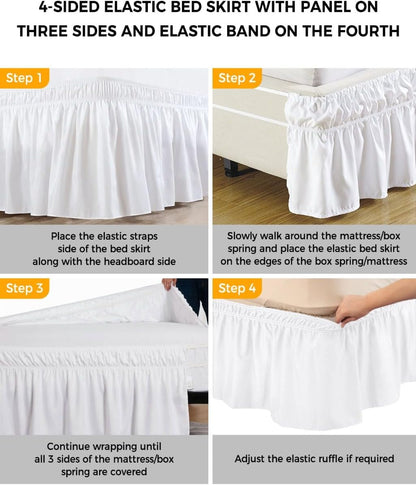 Yellow Lemons Bed Skirt Queen Size 16 Inch Drop, Adjustable Elastic Wrap Around Bed Skirts Easy Fitting Dust Ruffle Bedskirt Bed Frame Cover Summer Botanical Fruit Leaves Country