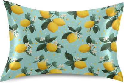 Satin Pillowcase 1 Pack Lemon Yellow Citrus Fruits (28) Similar to Silk Pillow Cases, 20" x 26" Soft Smooth Breathable Cool Pillow Cover for Hair and Skin, Standard Size