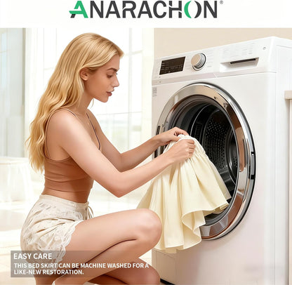 Queen Bed Skirt, Elastic Wrap Around Bed Skirt Queen Size, Bed Skirts for Adjustable Bed, Easy Fit with 14" Drop Length Tailored Drop Dust Ruffle (Light Yellow)
