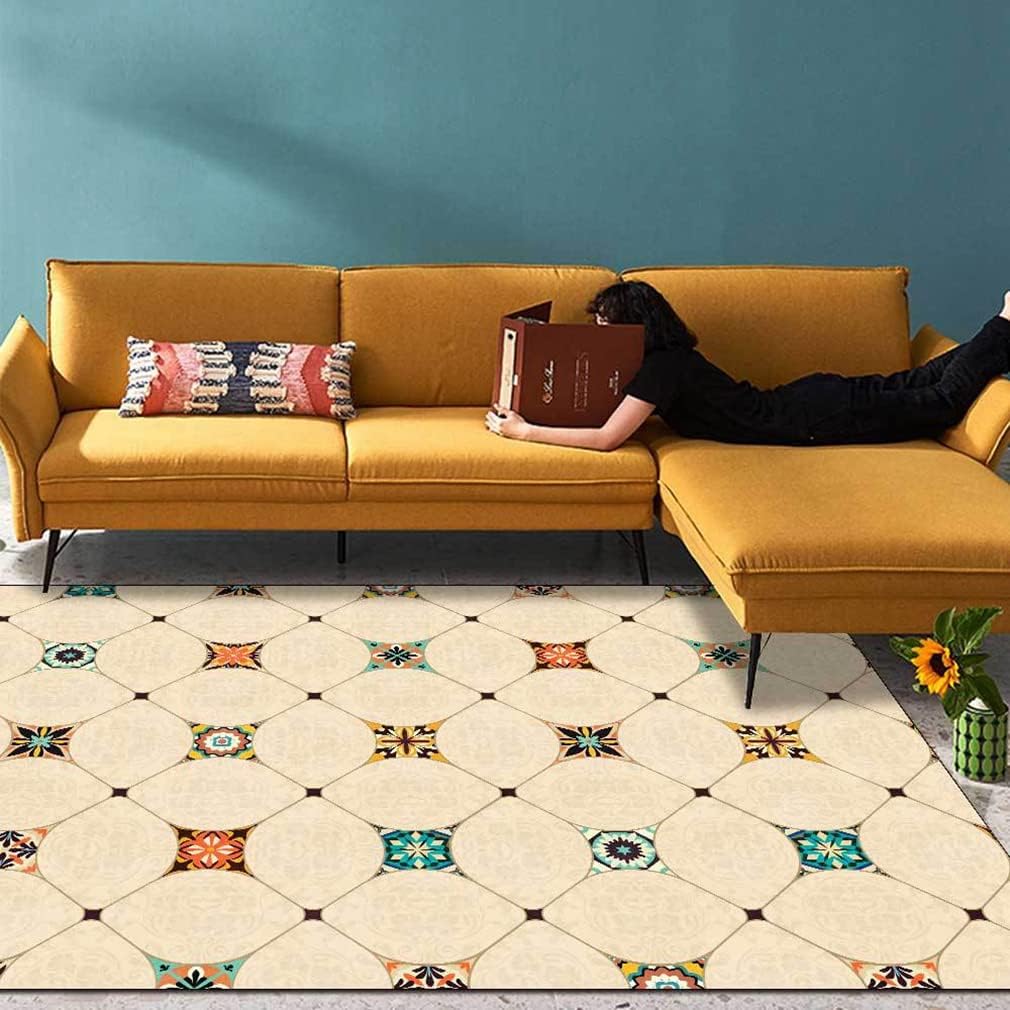 Modern Abstrac Area Rug Geometry Carpet for Farmhouse Bedroom Large Living Room Rugs Indoor Outdoor Door Mats Soft Non Slip Courtyard Kitchen Runner Decor Carpets 4.2' X 6.2'/Yellow