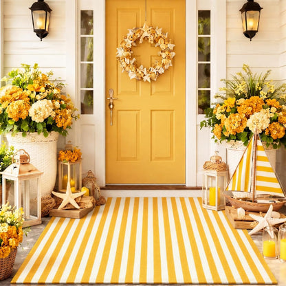 2'4'' X 3'7'' Yellow and White Fall Vertical Stripe Outdoor Rug