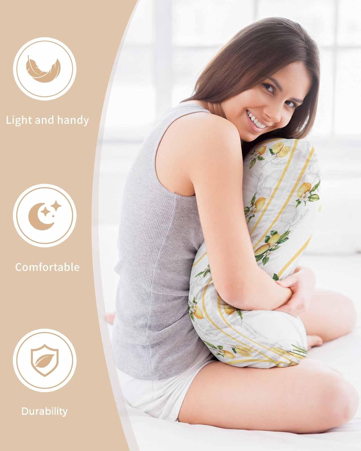 Rustic Lemon Satin Pillowcase for Hair and Skin 20" x 26" Lemon Leaves and Flowers Satin Pillow Cases with Invisible Zipper Yellow Stripe Smooth Cooling Wrinkle-Free Pillow Covers for Bedroom 2 Pcs