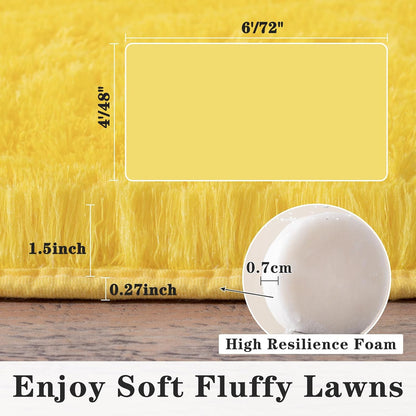 Dssimo Yellow Rug for Bedroom Living Room, 4x6 Soft Shaggy Area Rugs