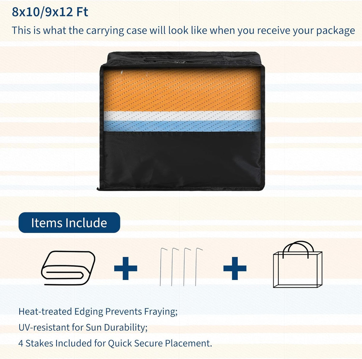 Large Outdoor Rug 8'x10' 320gsm PP Woven Waterproof UV Resistant Reversible Foldable Mat for Small Patio Balcony RV Picnic Camping Striped Blue Orange Yellow White
